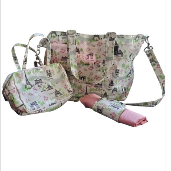 Mammy Roo Rootote Mother Large Tote Bag Set Paris Diaper Pink Baby Girl Travel - Picture 1 of 12